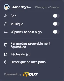 Menu de Chicken Road avec Paramètres prouvablement équitables, Règles du jeu et Historique de mes paris